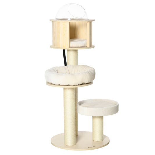 55" Cat Tree, Wood Cat Tower for Indoor Cats with Scratching Post, Condo Bed, Natural - Gallery Canada