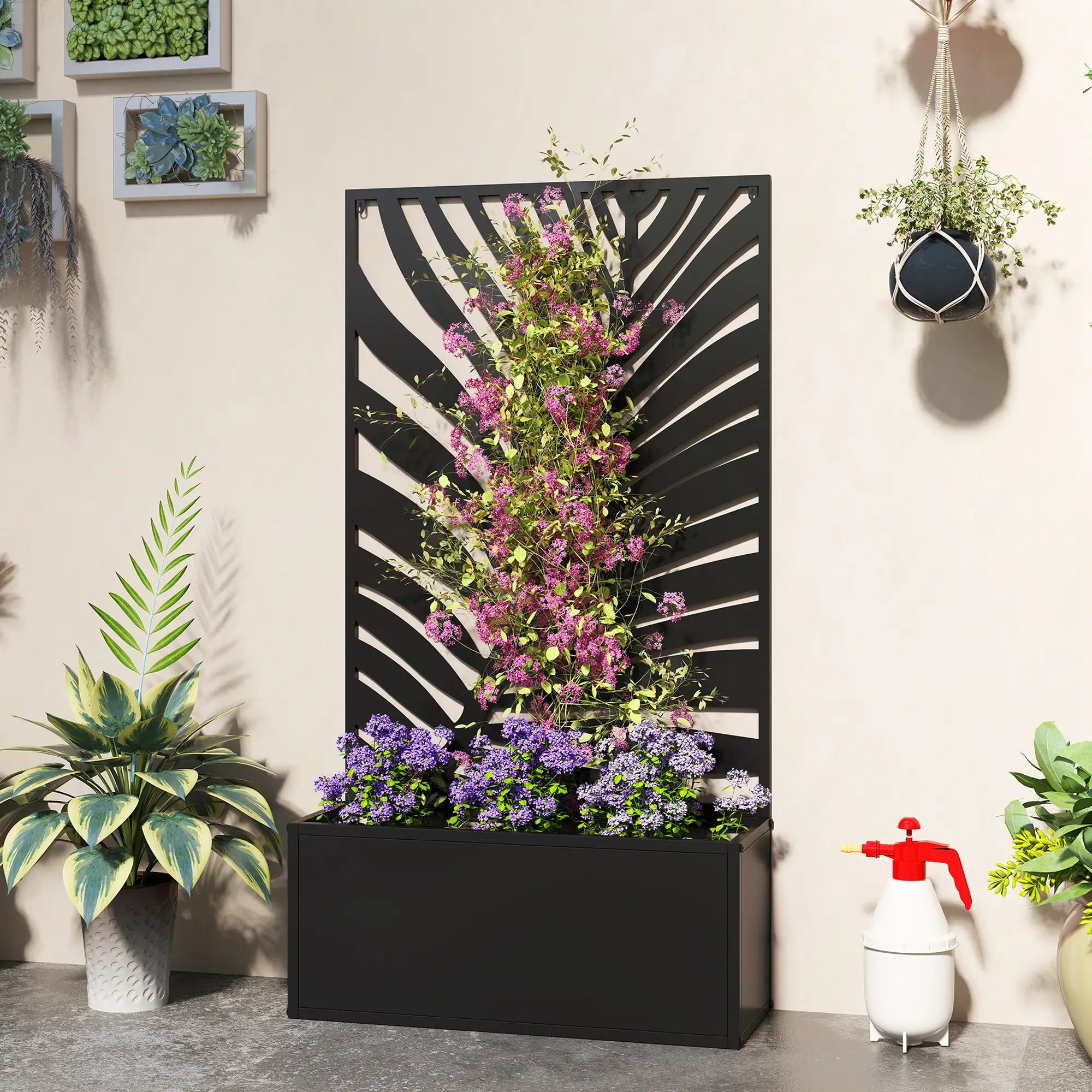 Metal Garden Bed with Trellis for Climbing Plants, Freestanding Galvanized Planter Boxes at Gallery Canada