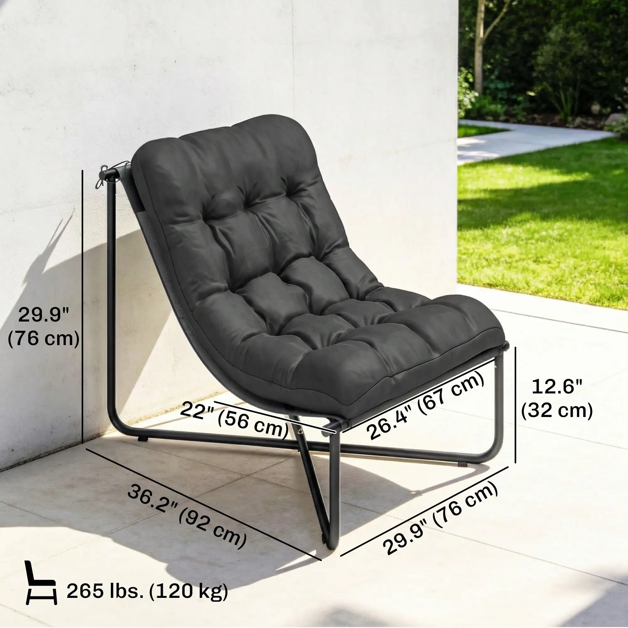 Outdoor Patio Chair, Comfy Sling Lounge With Cushion, Steel Frame, Dark Grey Patio Chairs at Gallery Canada
