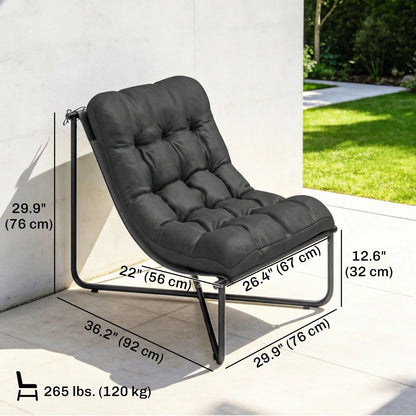 Outdoor Patio Chair, Comfy Sling Lounge With Cushion, Steel Frame, Dark Grey Patio Chairs at Gallery Canada
