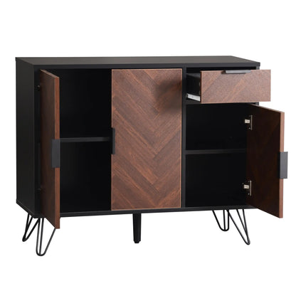 Storage Cabinet with Drawer, Adjustable Shelves, 35.5" L x 11.5" W x 28.5" H, Black+Wood Storage Cabinets at Gallery Canada