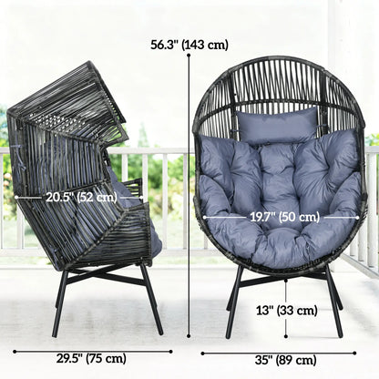 Oversized Wicker Egg Chair, 5.5" Cushions, Grey Patio Chairs at Gallery Canada