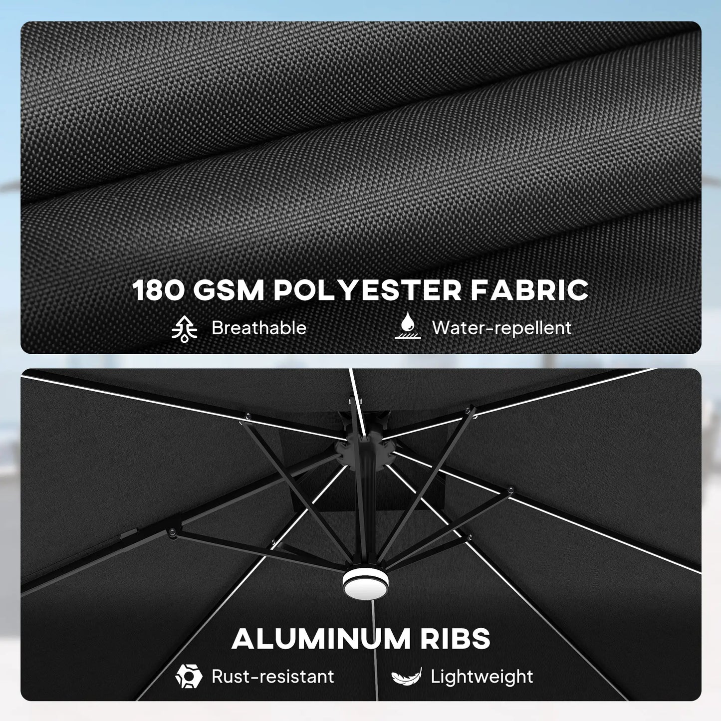 8' Cantilever Patio Umbrella, LED Lights, 360°Rotation, Dark Grey Offset Cantilever Umbrellas at Gallery Canada