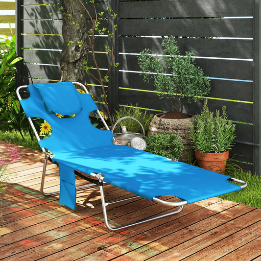 Folding Outdoor Lounge Chair, 5-Level Tanning Chair, Blue Lounger Chairs Blue, Silver at Gallery Canada