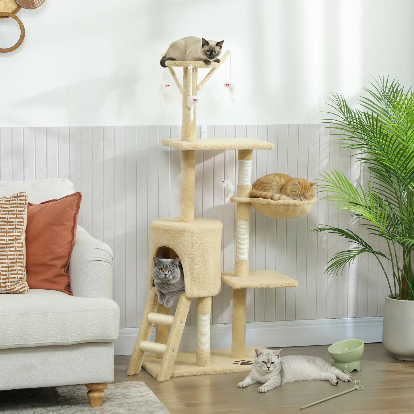 53 Inch Cat Tree Tower, Kitten Activity Centre, Beige Cat Towers at Gallery Canada