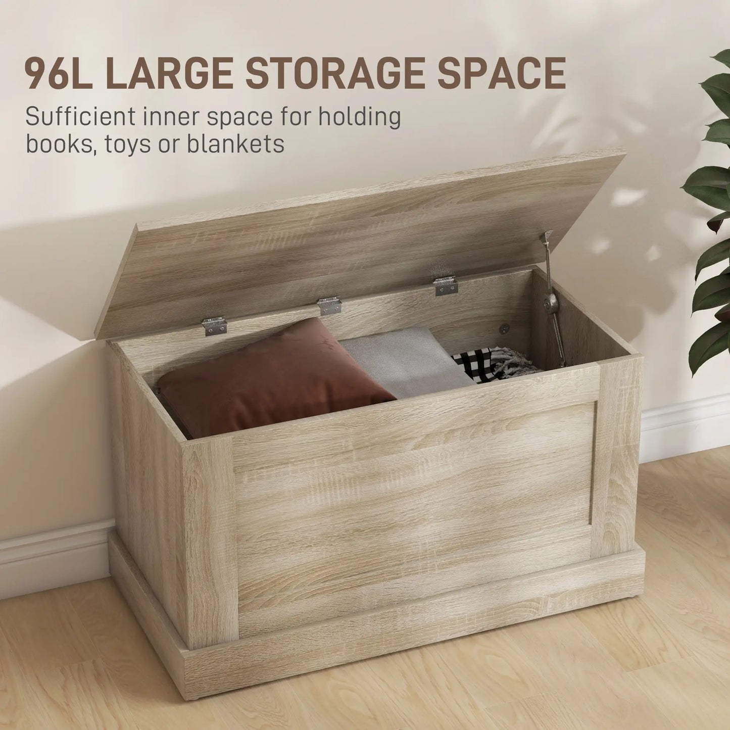 31.5 Inches Storage Chest, Wooden Trunk with Safety Hinge, Natural Wood Grain Storage Cabinets at Gallery Canada