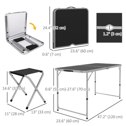 Folding Picnic Table With Chairs, 47.2" L x 23.6" W x 21.7"-27.6" H, Black Picnic Tables & Camping Chairs at Gallery Canada