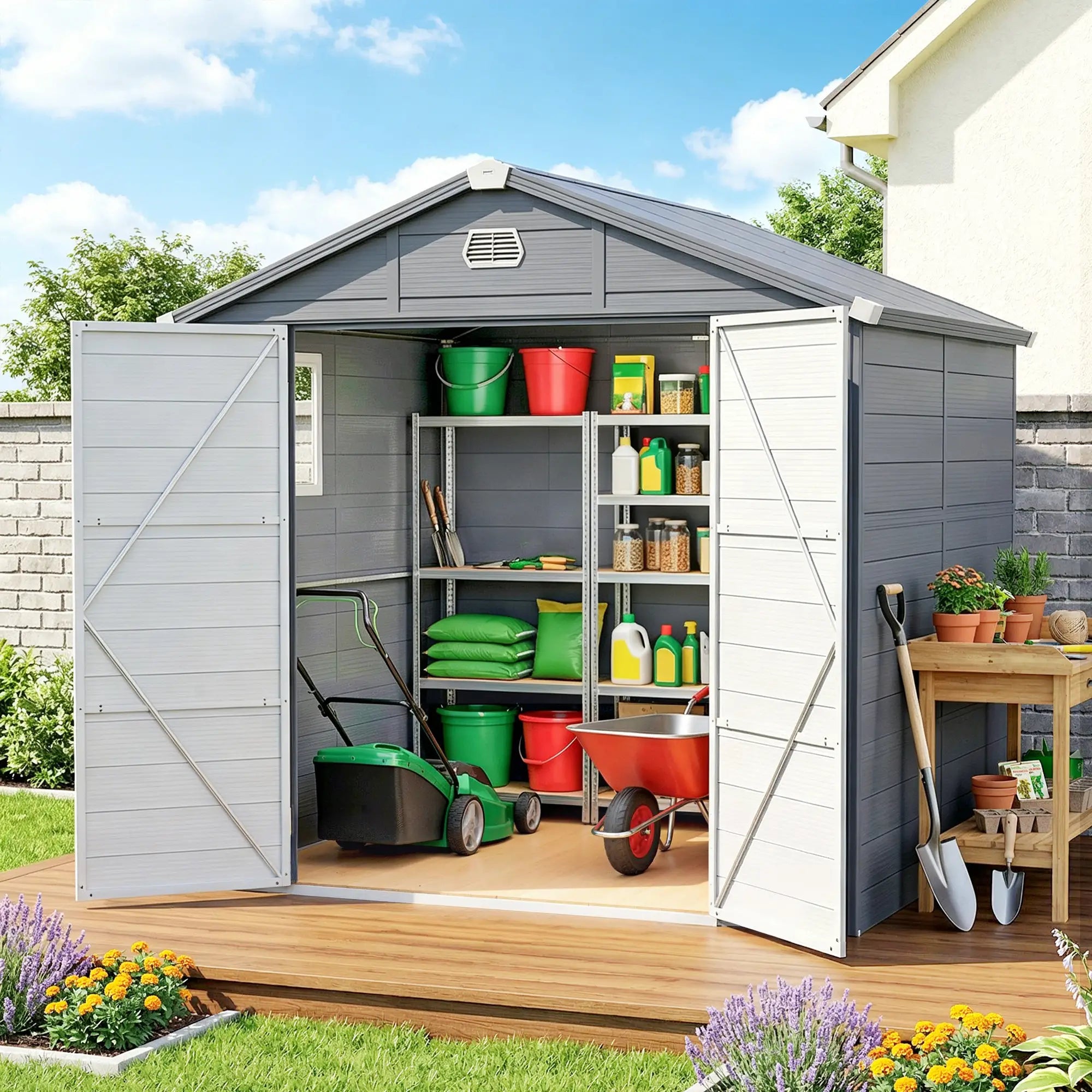 8' x 6' Plastic Garden Storage Shed, Latch Door, Vents, Dark Grey Sheds at Gallery Canada