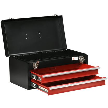8.7" Portable Metal Tool Box, 2 Drawer Lockable Chest, Red Tool Organizers Black, Red at Gallery Canada