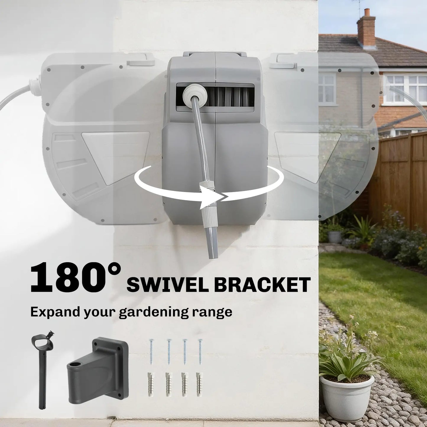 Retractable Garden Hose Reel, 1/2" x 98ft, Wall Mounted, Grey Garden Accessories at Gallery Canada