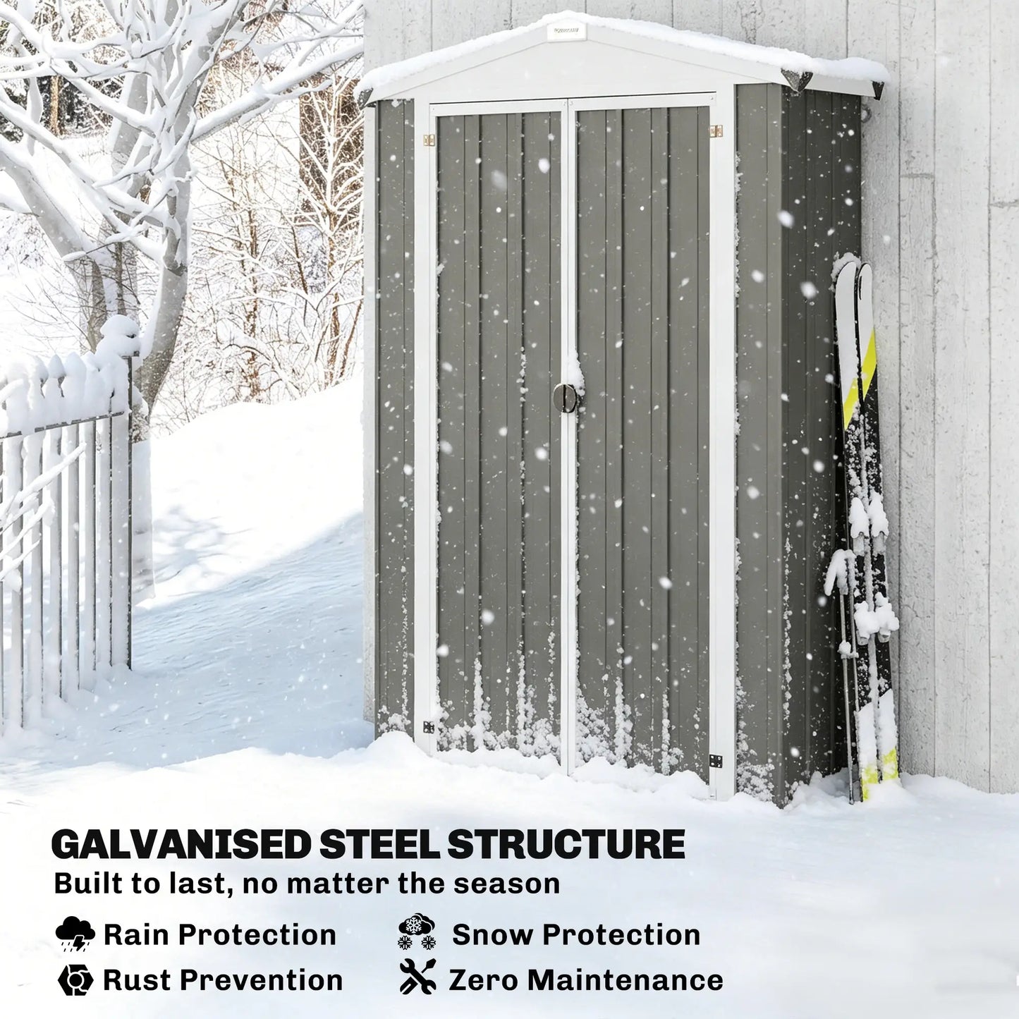Metal Garden Shed with Shelf, Apex Roof, Light Grey Sheds at Gallery Canada
