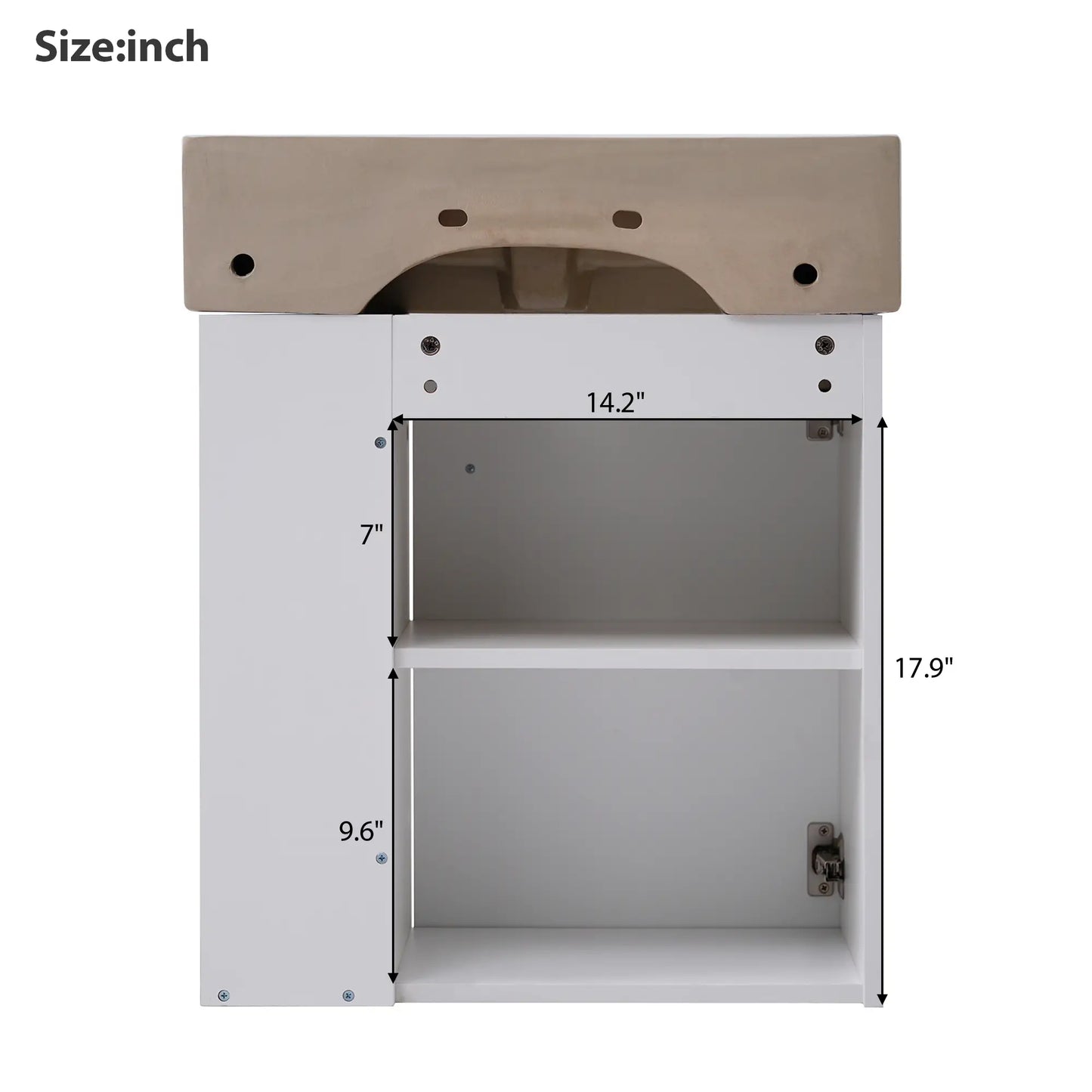 Floating Bathroom Vanity, Ceramic Basin, Right Storage, Rose Gold Handle, 21.5" L x 12" W x 26.5" H, White Sink Cabinets at Gallery Canada