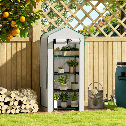 Mini Greenhouse, 27.6" x 19.7" x 62.2", Screen Roof, Roll-Up Door, White Portable Greenhouses White, Dark Green at Gallery Canada