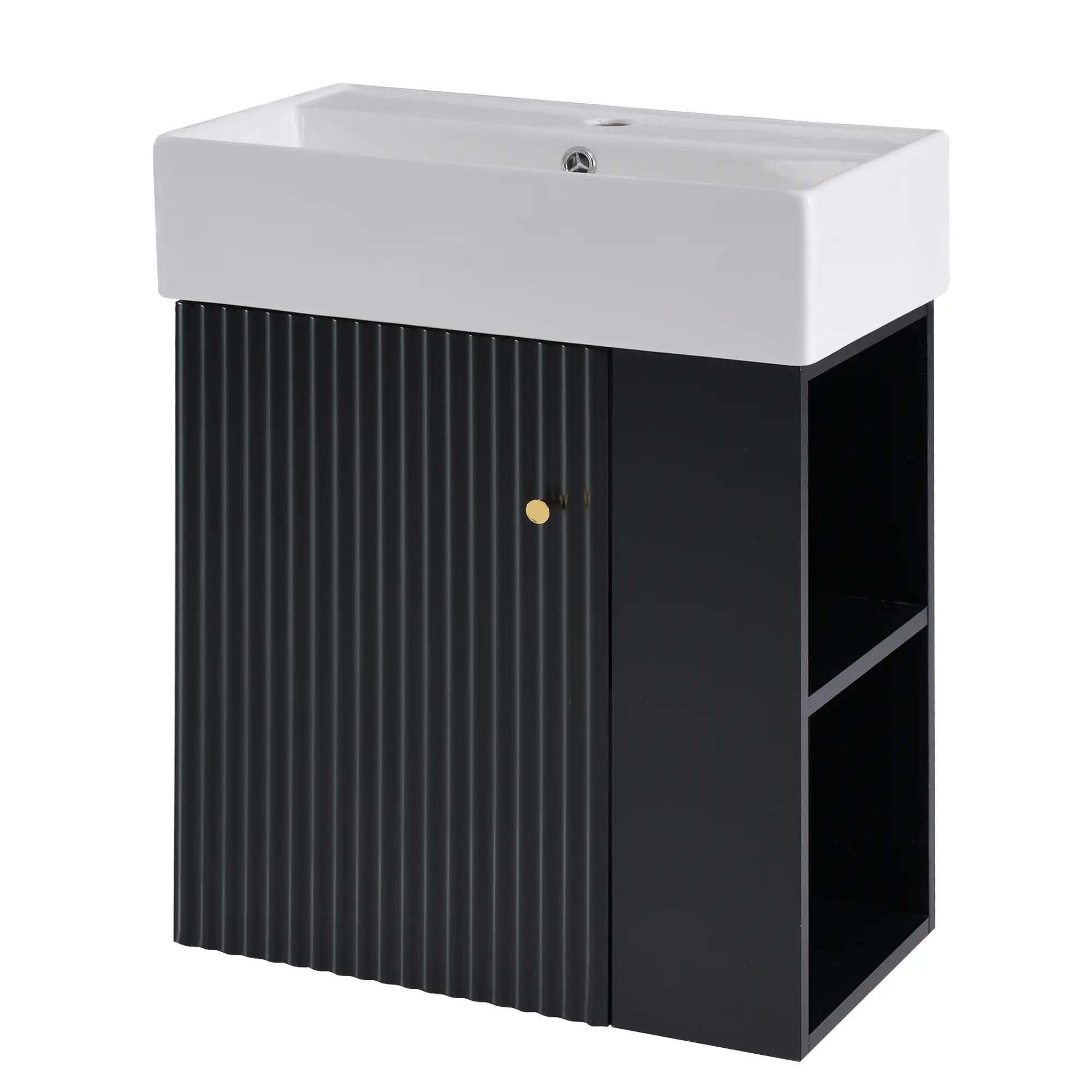 Floating Bathroom Vanity, Ceramic Basin, Right Storage, 21.5