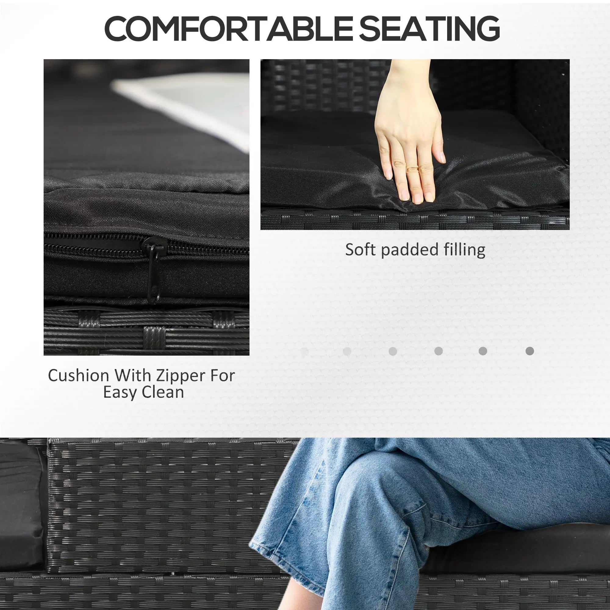 PE Rattan Loveseat with Cushion, Mid-Table, Black Patio Chairs at Gallery Canada