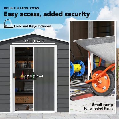 8' x 7' Outdoor Storage Shed, Galvanized Metal, Lockable Doors, Dark Grey Sheds at Gallery Canada