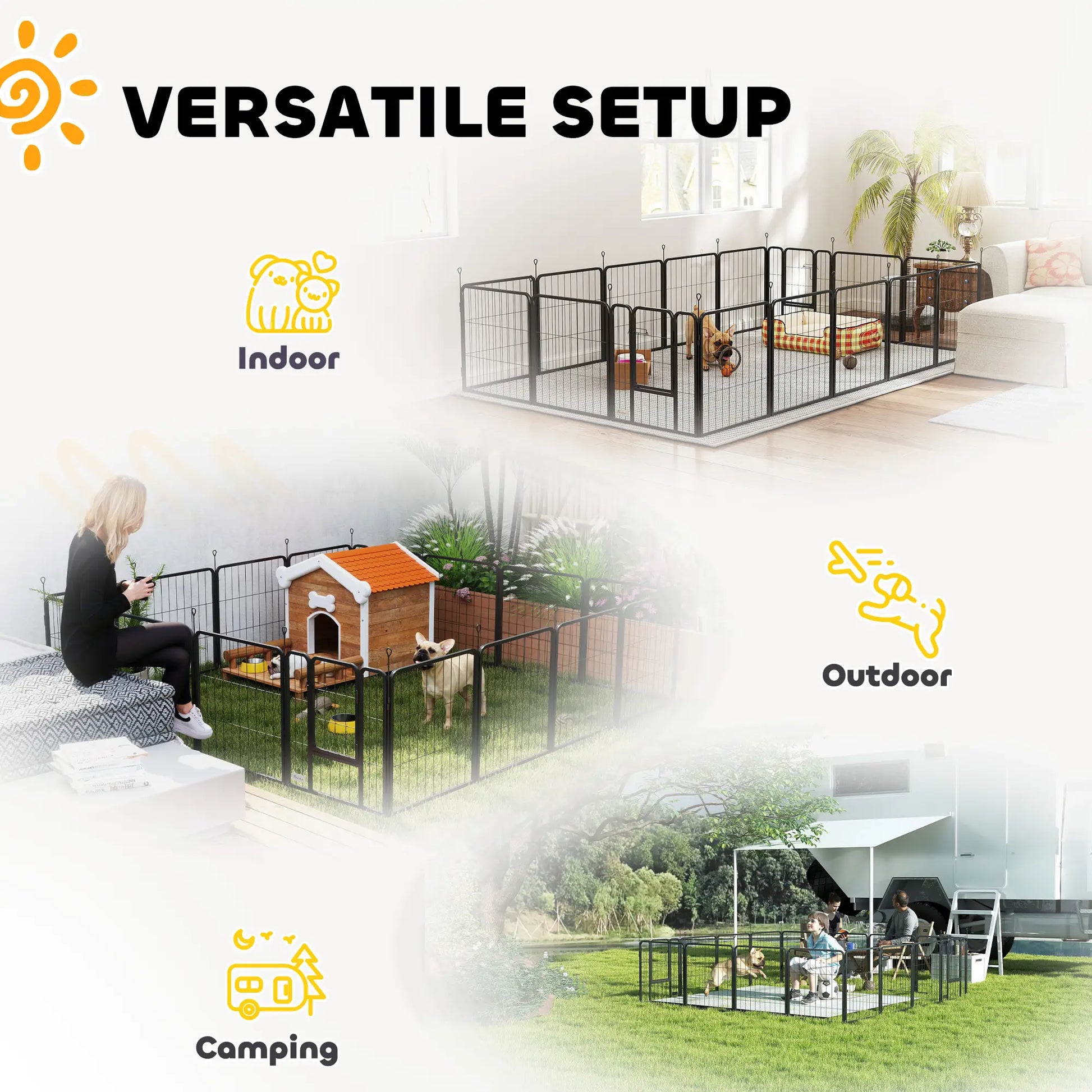 16 Panels Dog Playpen with Straps, Portable &; DIY, for Small Dogs, for Yard, RV, Camping, Garden, 24" Height Houses, Kennels & Pens at Gallery Canada