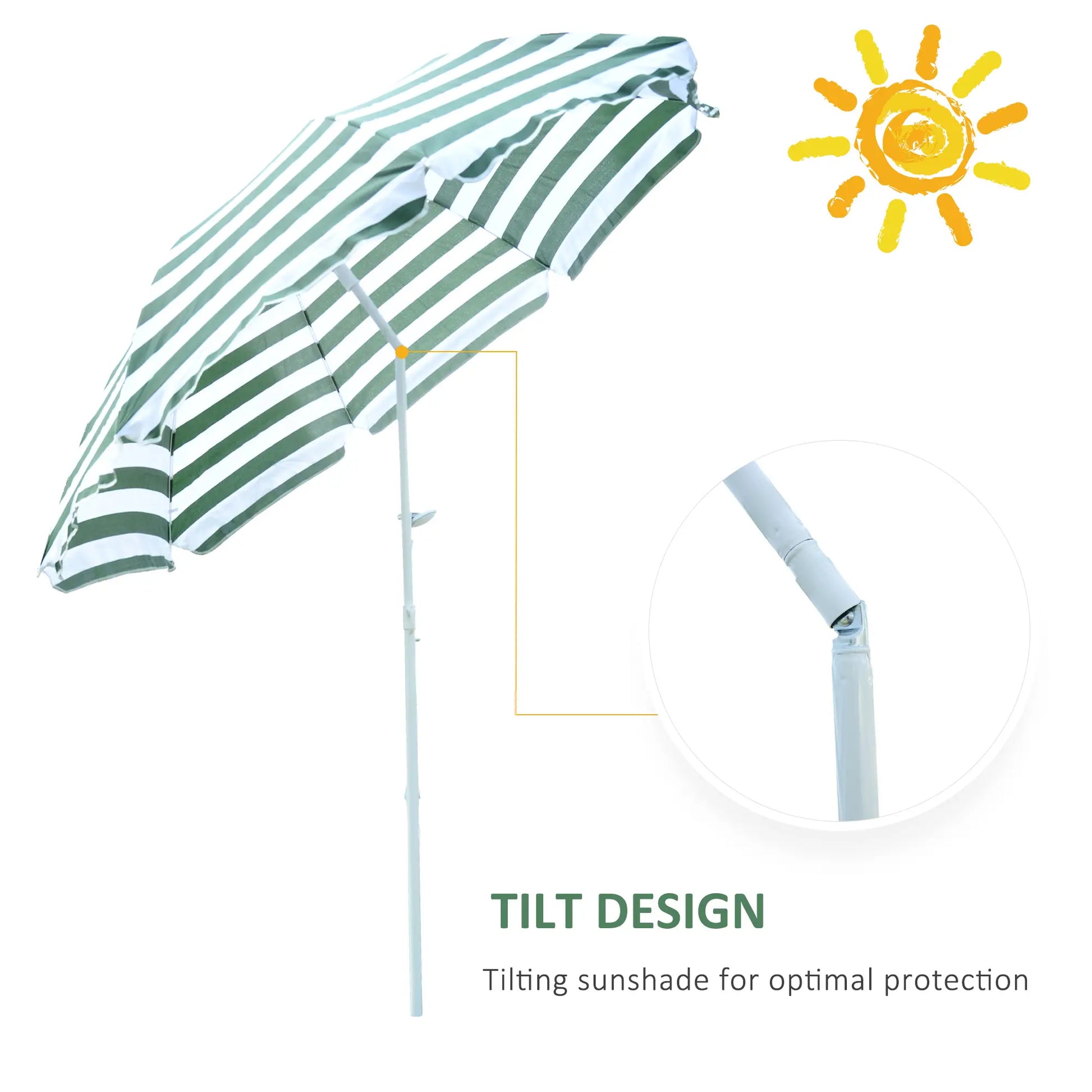 6FT Round Beach Umbrella, Tilt Mechanism, UV Protection, Striped, Green Beach Umbrellas at Gallery Canada