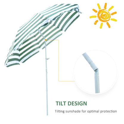 6FT Round Beach Umbrella, Tilt Mechanism, UV Protection, Striped, Green Beach Umbrellas at Gallery Canada