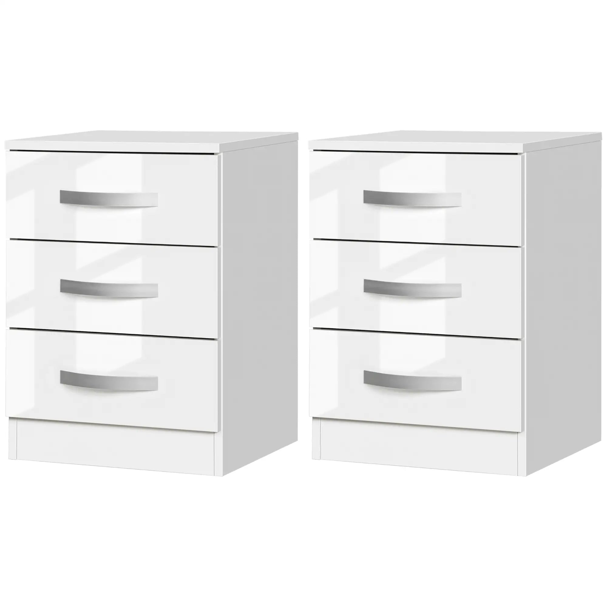 Modern Nightstand Set of 2, 3 Drawer Bedside Tables, White Bedside Tables White at Gallery Canada