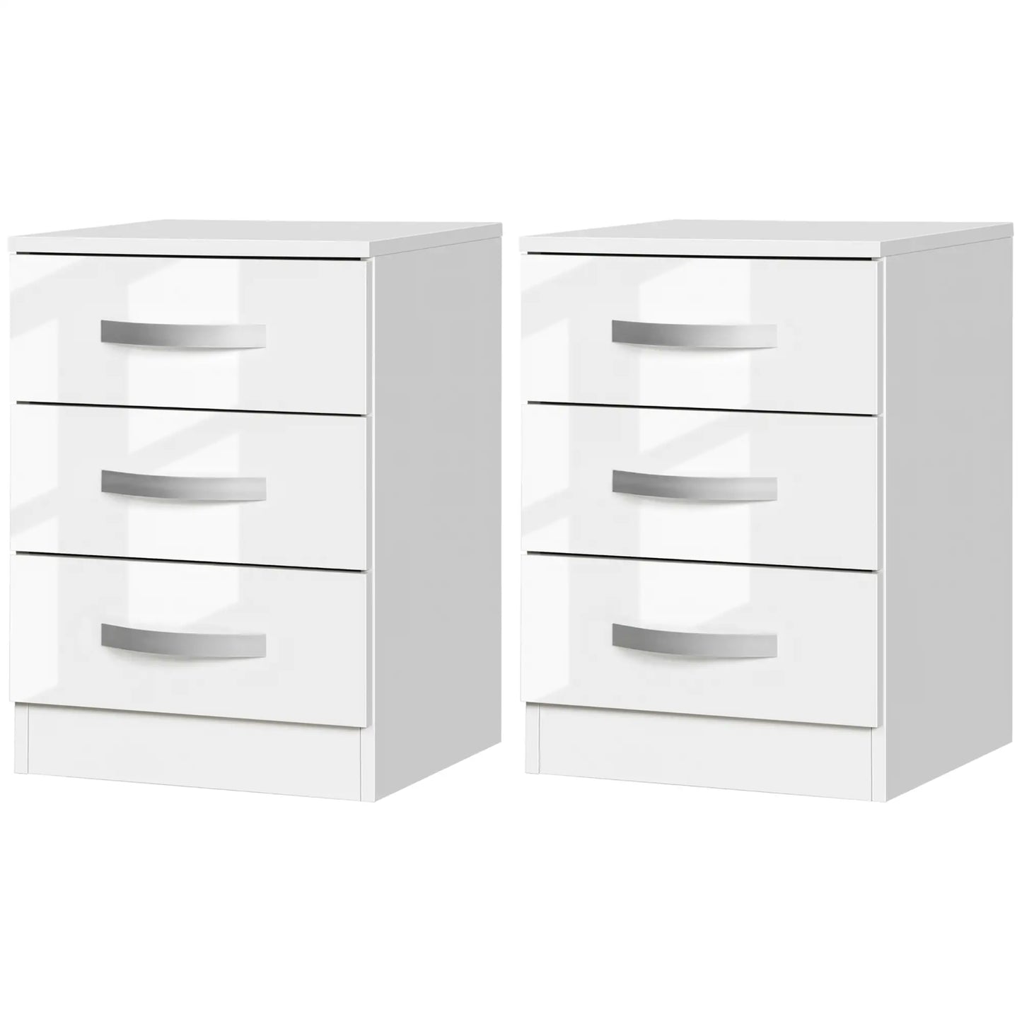 Modern Nightstand Set of 2, 3 Drawer Bedside Tables, White Bedside Tables White at Gallery Canada
