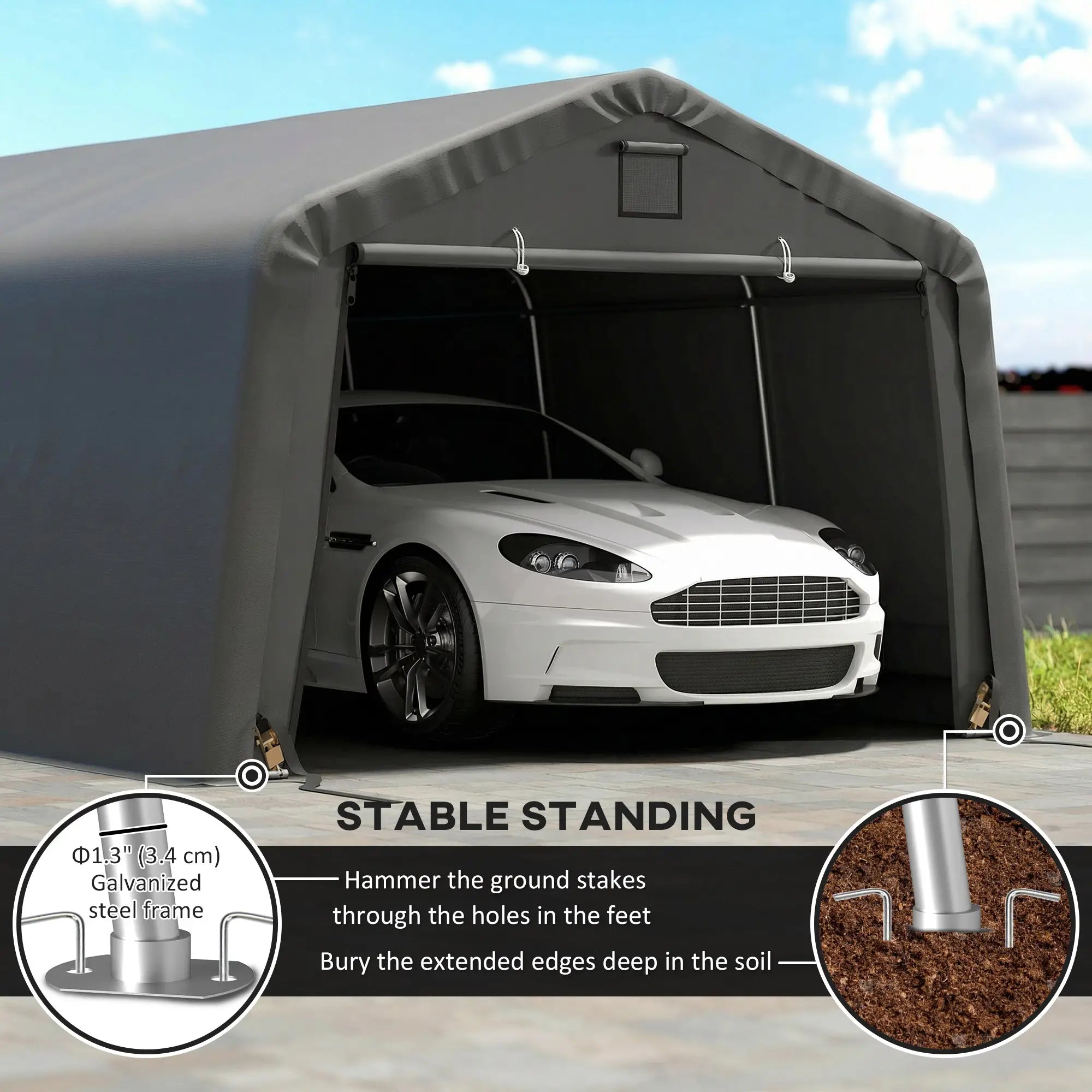 12' x 20' Portable Garage, Heavy Duty Carport, Dark Grey Car Shelters at Gallery Canada