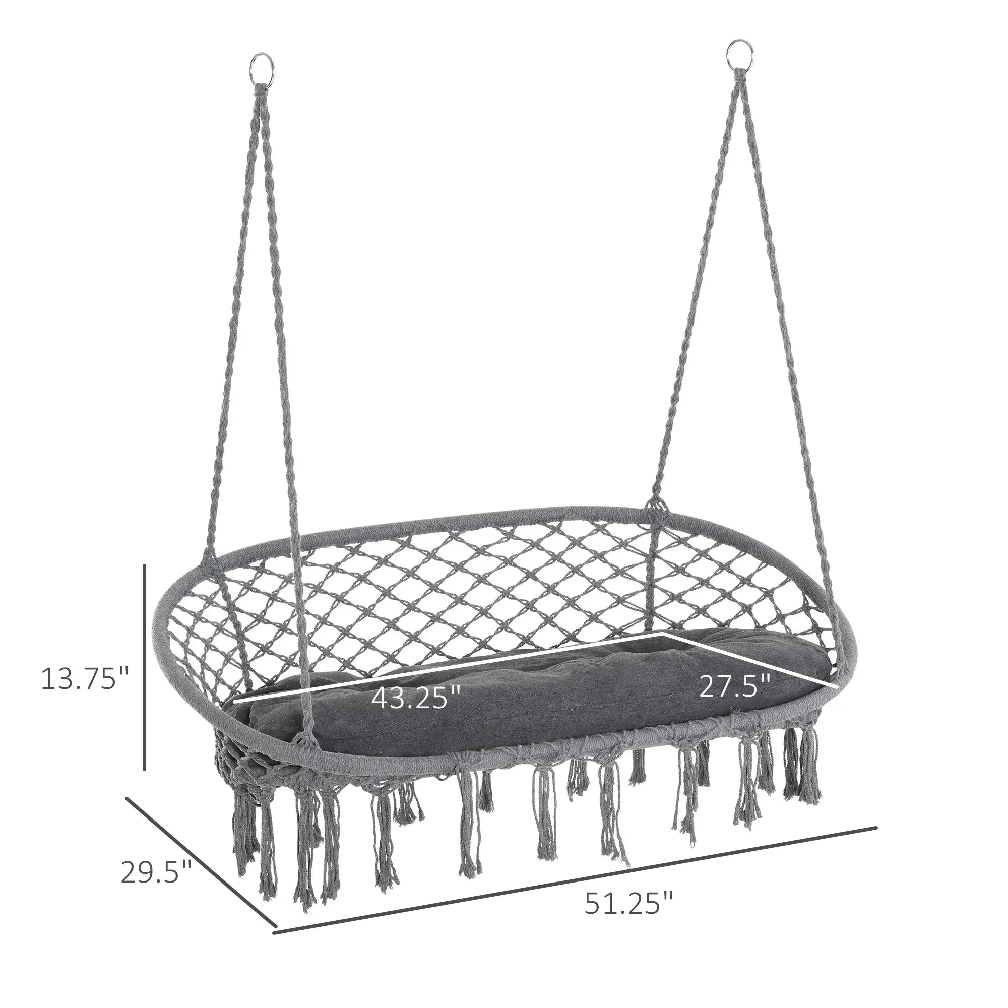 Patio Hammock Chair 2 Seat, Hanging Rope Hammock Swing Chair with Metal Frame and Cushion, Large Macrame Seat for Indoor and Outdoor 396 lbs Capacity, Dark Grey Hammock Swings at Gallery Canada