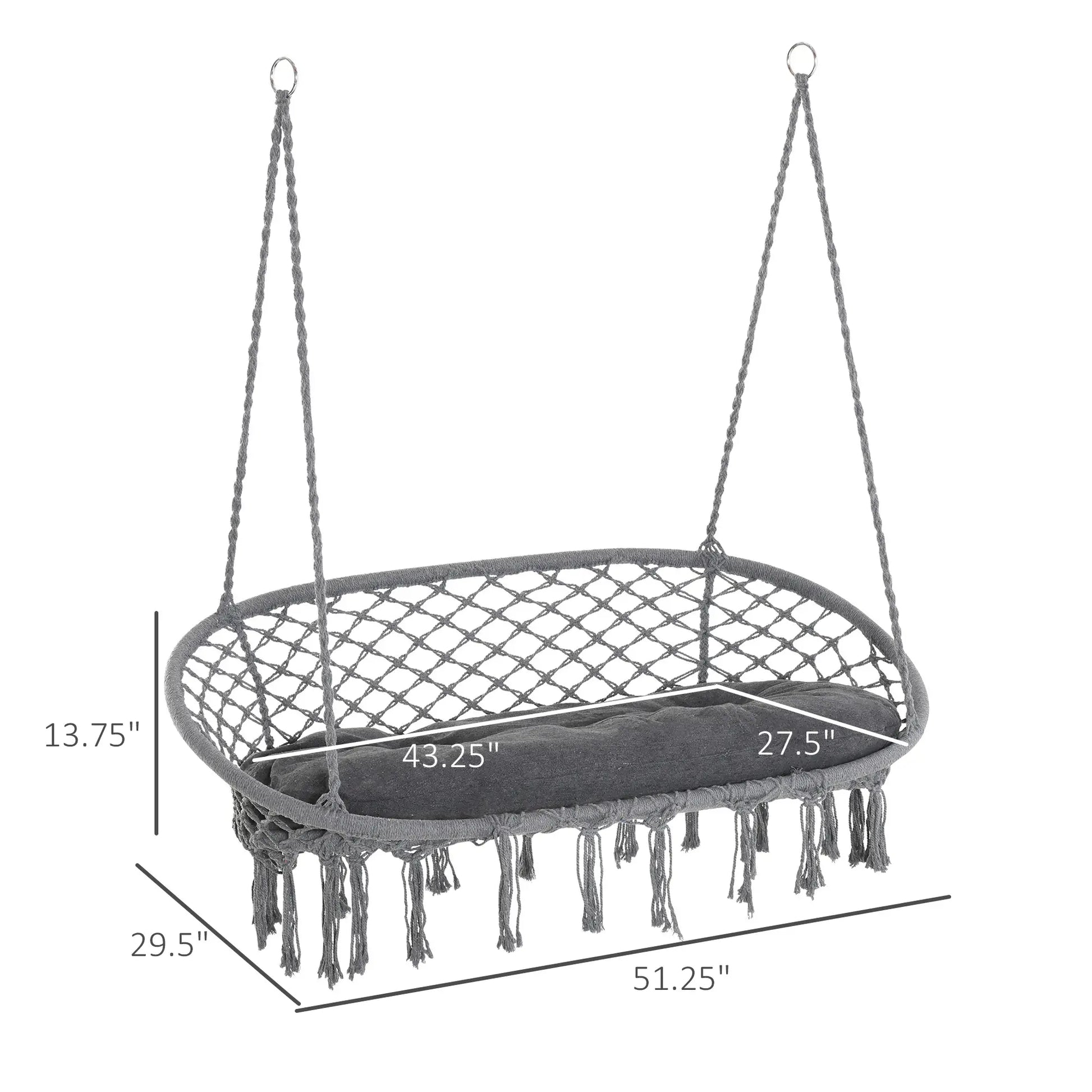 Patio Hammock Chair 2 Seat, Hanging Rope Hammock Swing Chair with Metal Frame and Cushion, Large Macrame Seat for Indoor and Outdoor 396 lbs Capacity, Dark Grey Hammock Swings at Gallery Canada