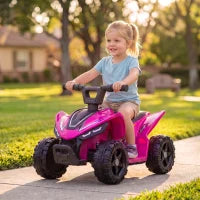 6V Kids ATV, 4 Wheels Quad, Button Control, Rose Red