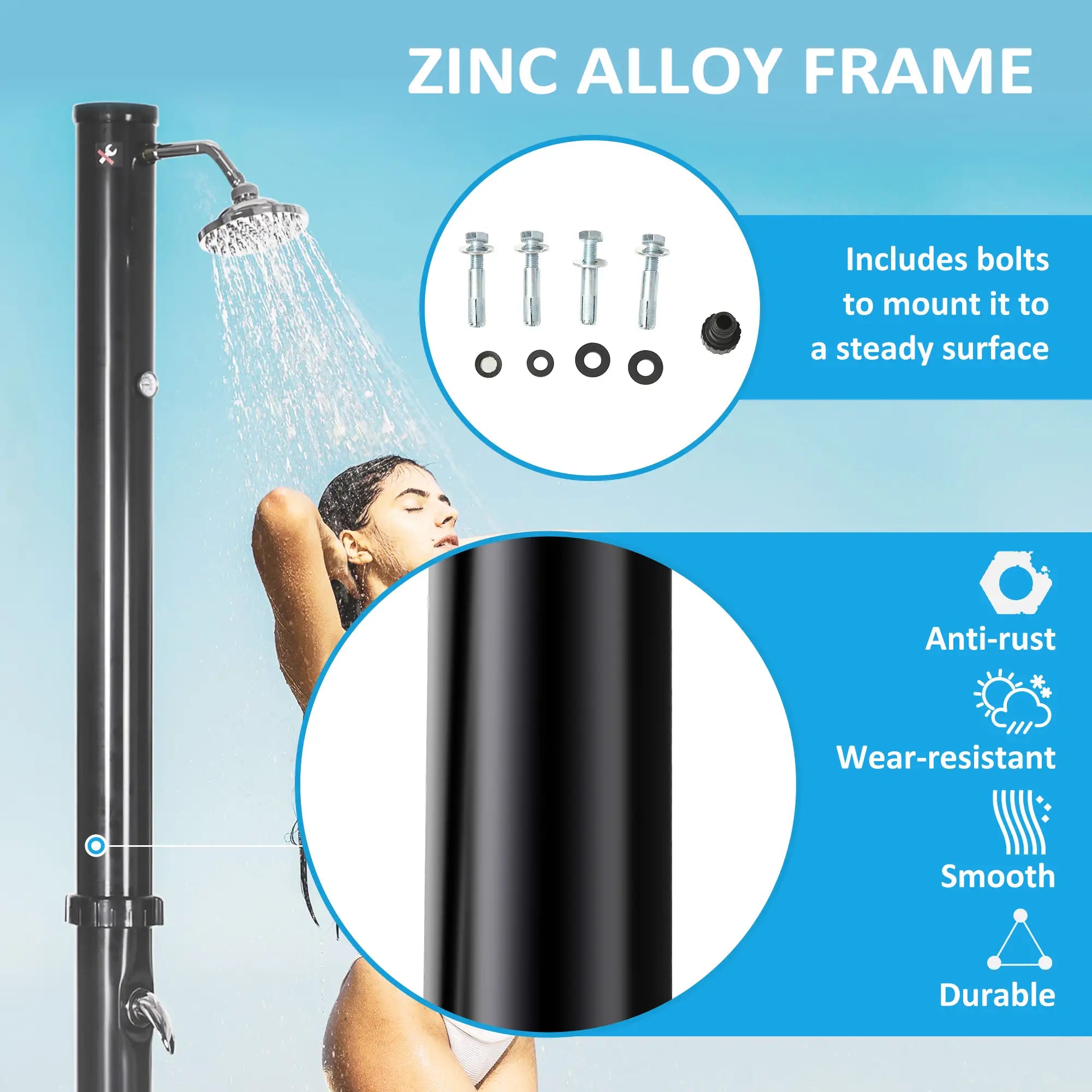 7.3FT 5.3 Gallon Solar Heated Outdoor Shower, Black Outdoor Swimming Pools & Hot Tubs at Gallery Canada