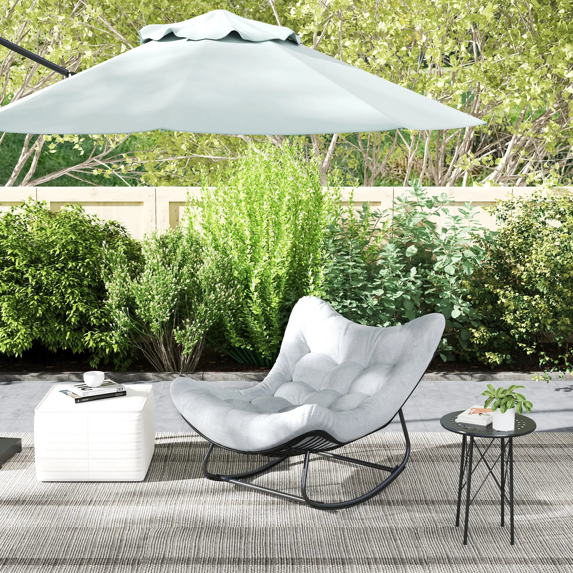 Oversized Rattan Egg Chair, Outdoor Rocking Chair with Cushion, Dark Grey Patio Chairs at Gallery Canada