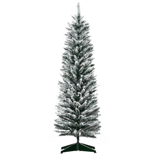 5ft Pencil Artificial Christmas Tree, Snow Flocked Branches, Green