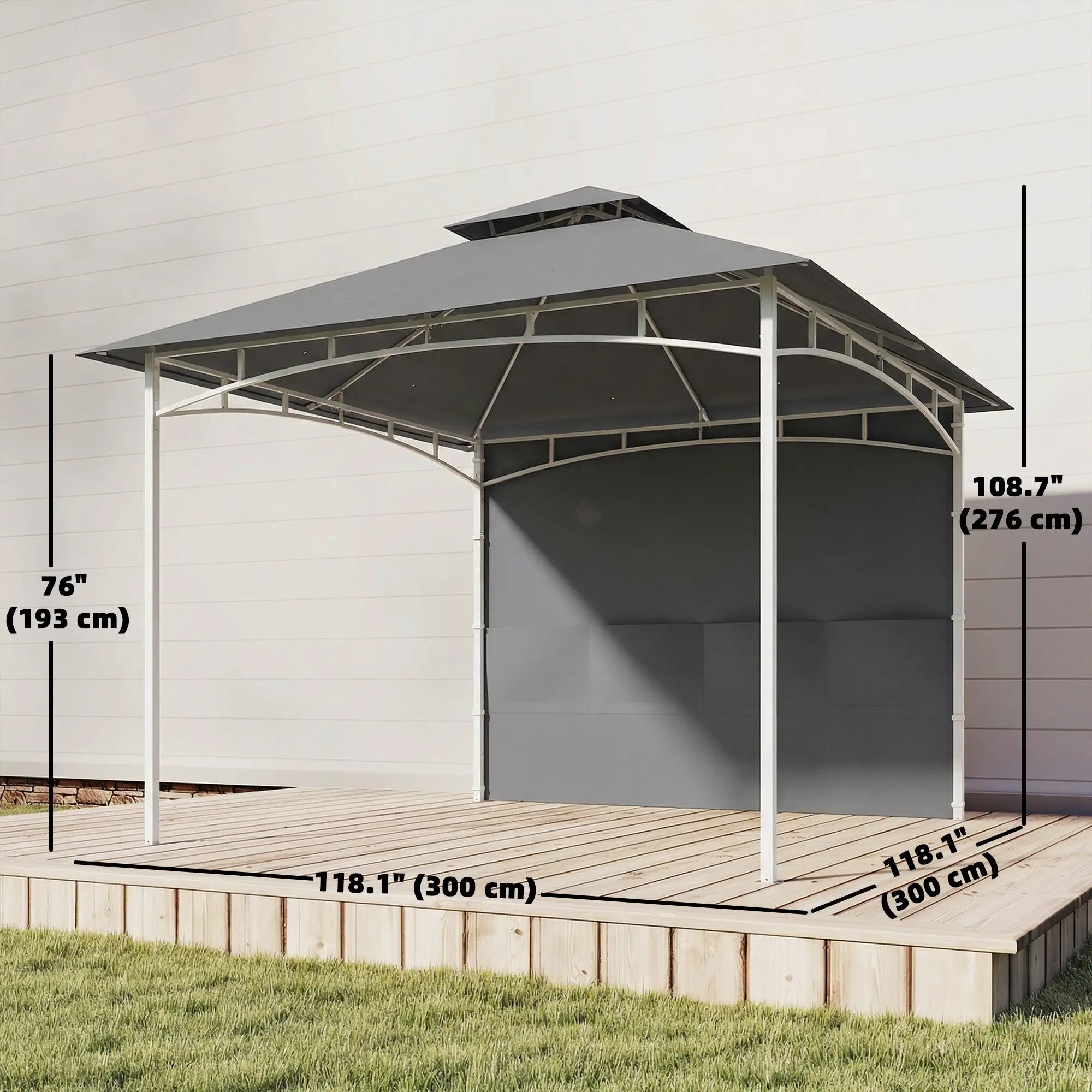 10' x 10' Dark Grey Patio Gazebo, Double Roof Canopy Shelter With Storage, Dark Grey Gazebos at Gallery Canada