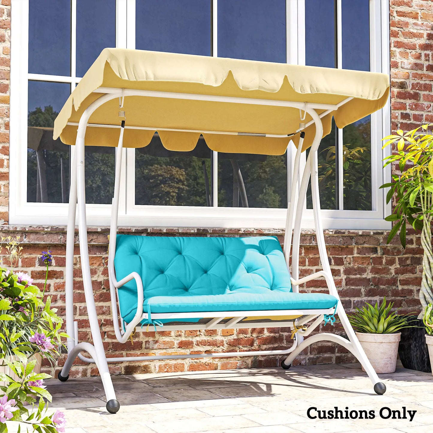 Garden Bench Cushion with Backrest, 2 Seater Thick Pad, Turquoise Patio Chair Cushions at Gallery Canada