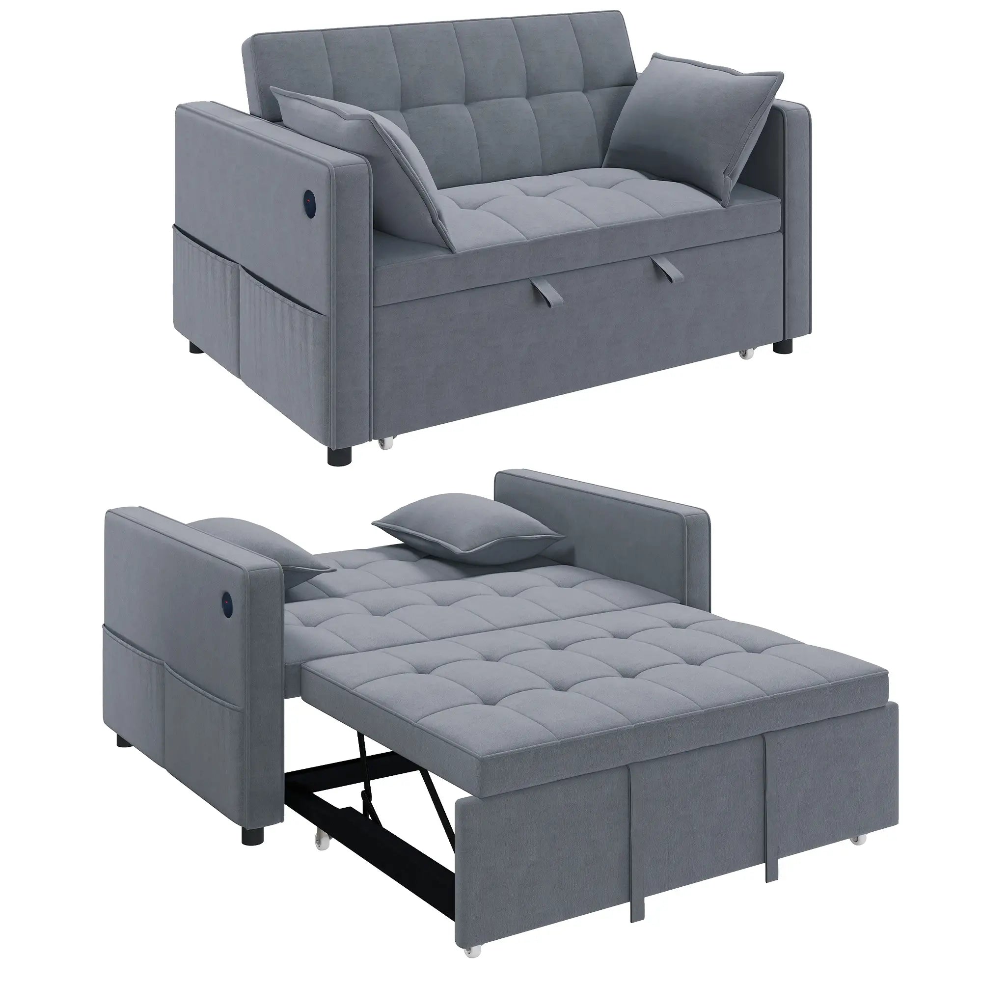 3-In-1 Convertible Sofa Bed, Pull Out Sleeper, Adjustable Backrest, Dark Grey 2-Seater Sofas at Gallery Canada