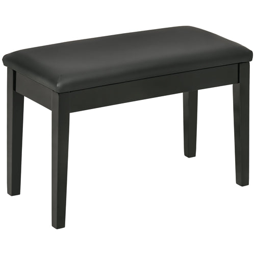 Classic Piano Bench Stool, PU Leather Padded Keyboard Seat with Rubber Wood Legs and Music Storage Compartment, Black