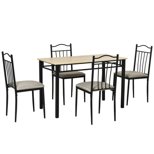 5 Piece Dining Table and Chairs Set Wood Top Metal Frame Padded Seat Dining Table Set Home Kitchen Dining Room Furniture, Black