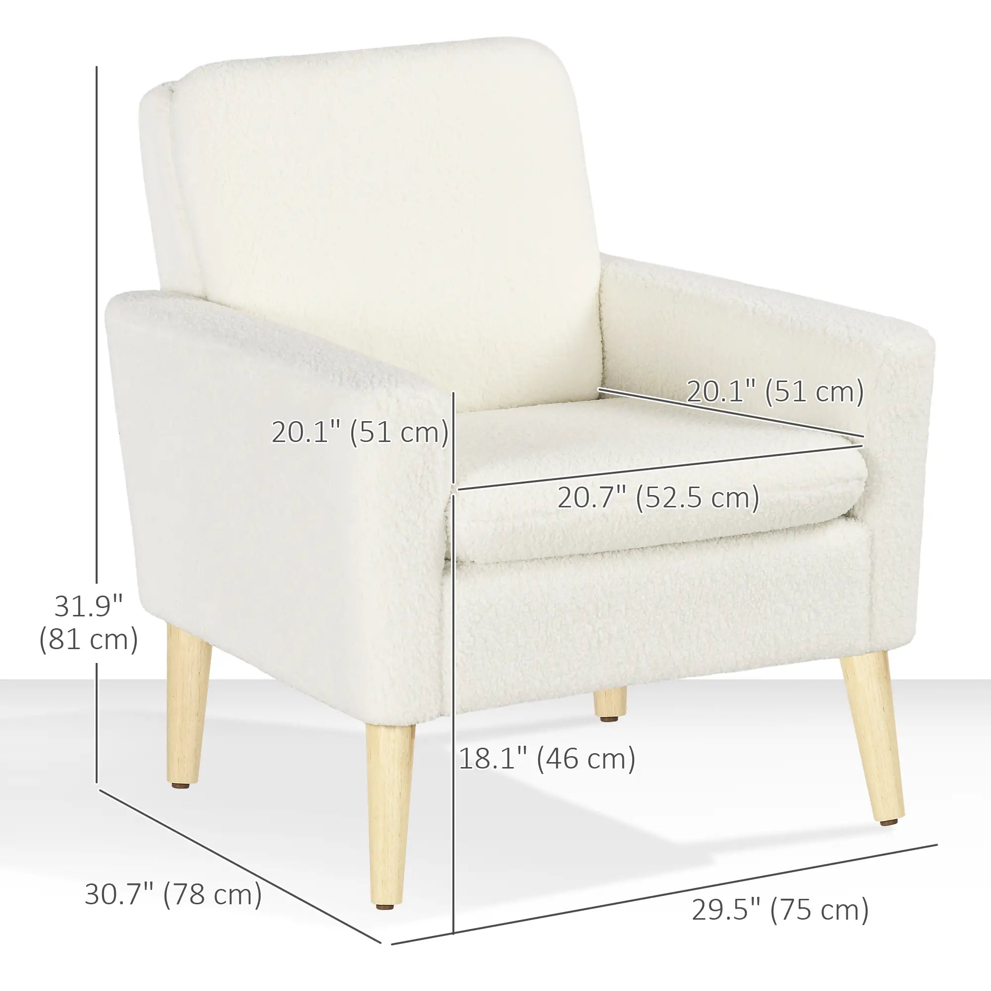 Modern Fabric Accent Chair, Upholstered Armchair with Wood Legs, Cream White Accent Chairs at Gallery Canada
