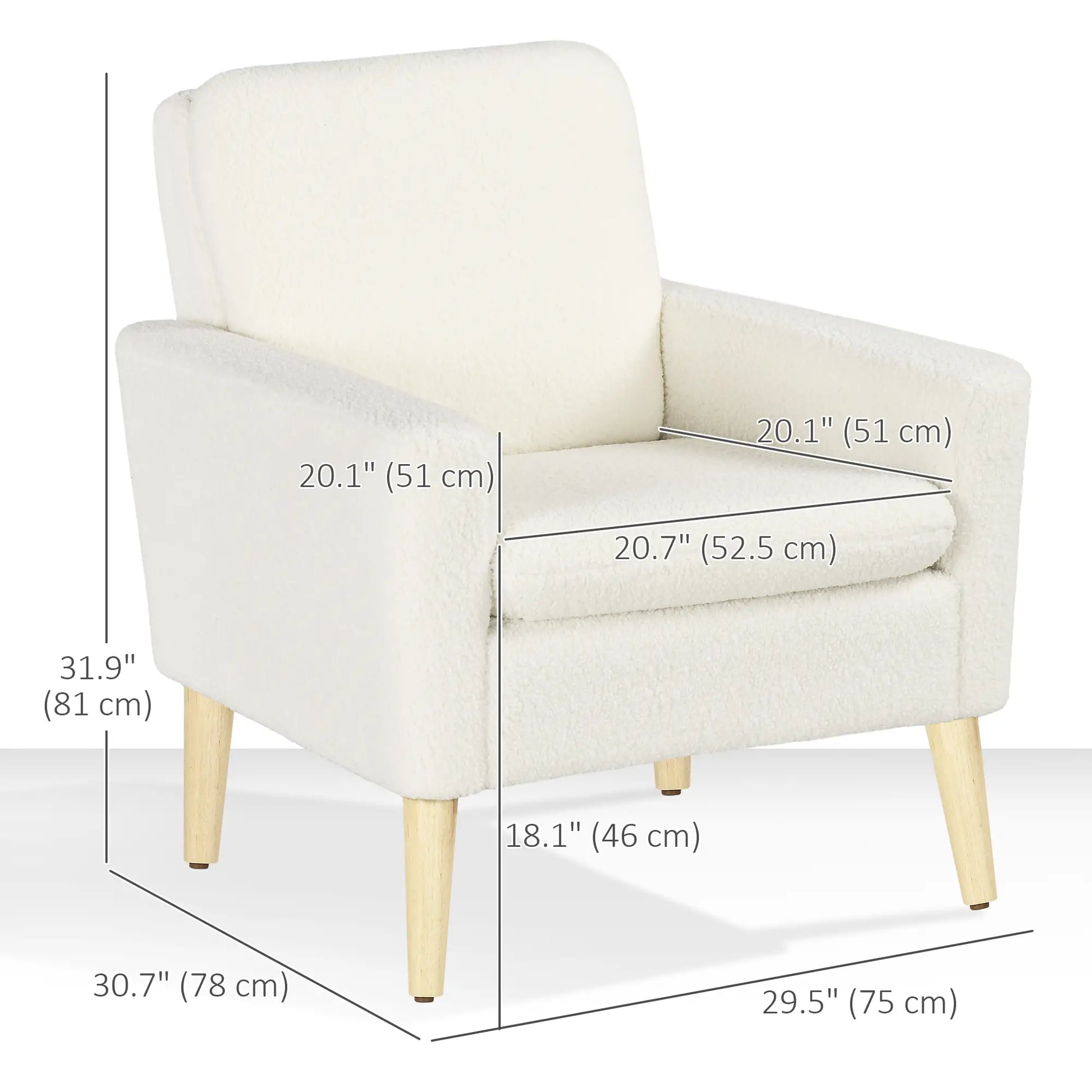 Modern Fabric Accent Chair, Upholstered Armchair with Wood Legs, Cream White Accent Chairs at Gallery Canada