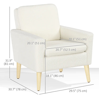 Modern Fabric Accent Chair, Upholstered Armchair with Wood Legs, Cream White Accent Chairs at Gallery Canada
