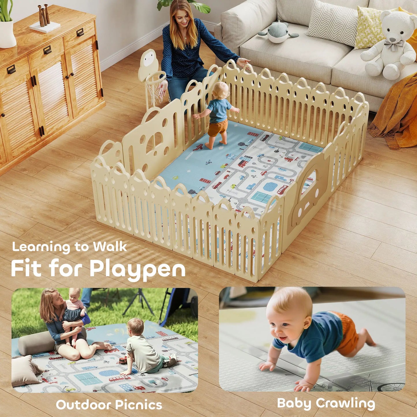 Foldable Baby Play Mat, 79" x 59", Elephant Theme, Crawling Learning Mat Kids Gym & Playmats at Gallery Canada