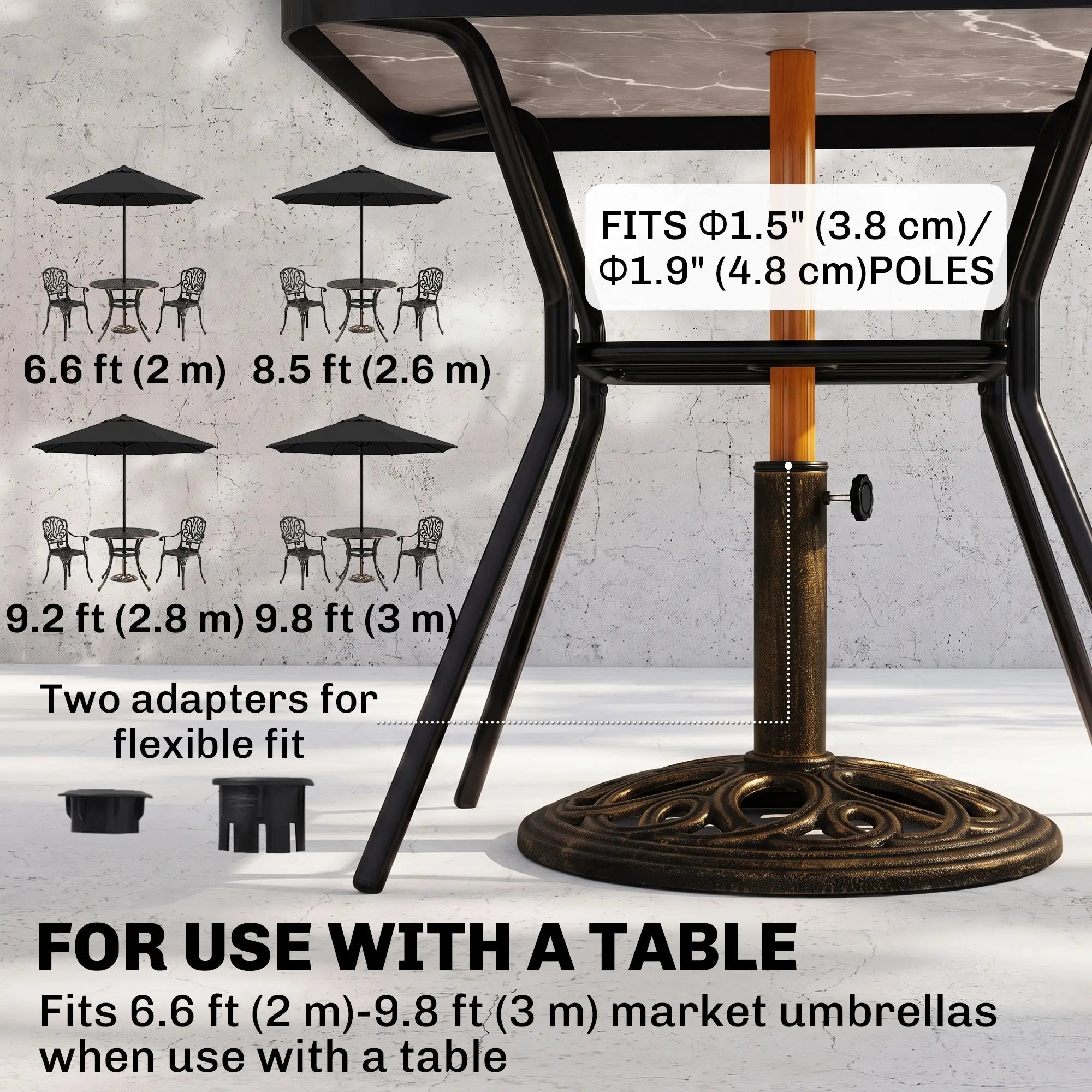 Round Cast Iron Umbrella Base Stand, Outdoor, Fit Dia. 1.5