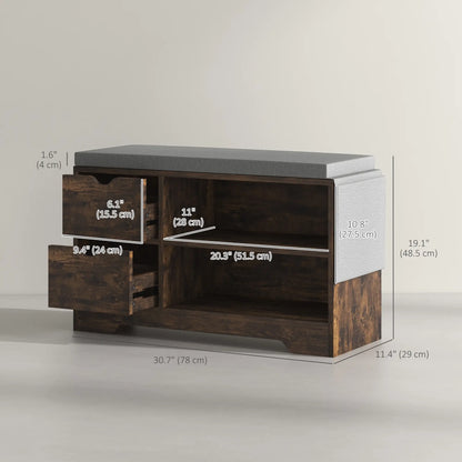 Upholstered Shoe Storage Bench, Seat w/ Drawer, Rustic Brown Shoe Storage Cabinets & Racks at Gallery Canada