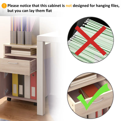 24" Small Filing Cabinet, Open Compartment, Drawer, Wheels, Oak Office Cabinets & Cupboards at Gallery Canada