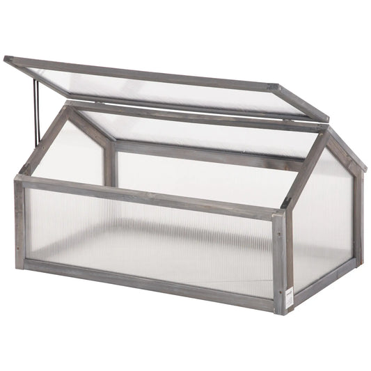 Portable Wooden Cold Frame Greenhouse, 35.5" x 20.5" x 19.5", Grey Raised Garden Beds Grey at Gallery Canada