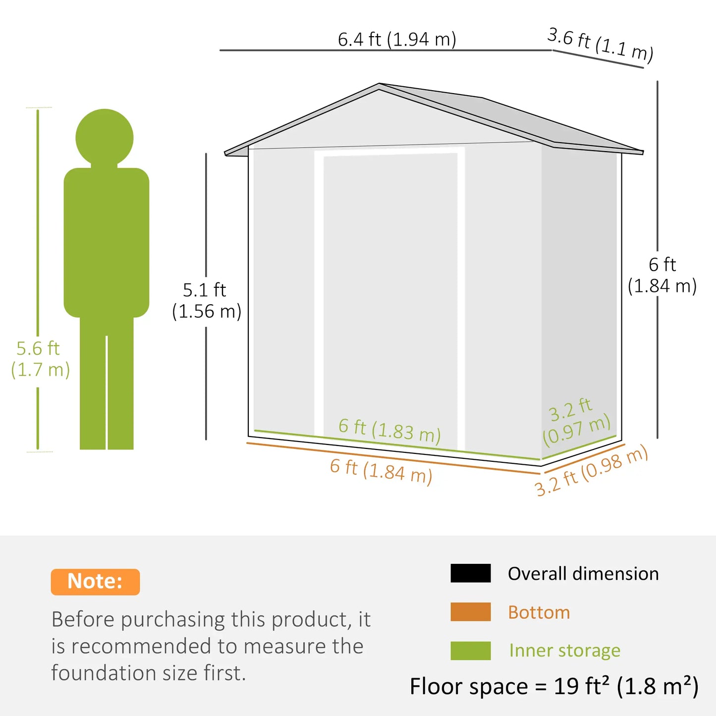 6.5x3.5ft Metal Garden Shed, Outdoor Tool Storage, Double Sliding Doors, Vents, Green Sheds at Gallery Canada