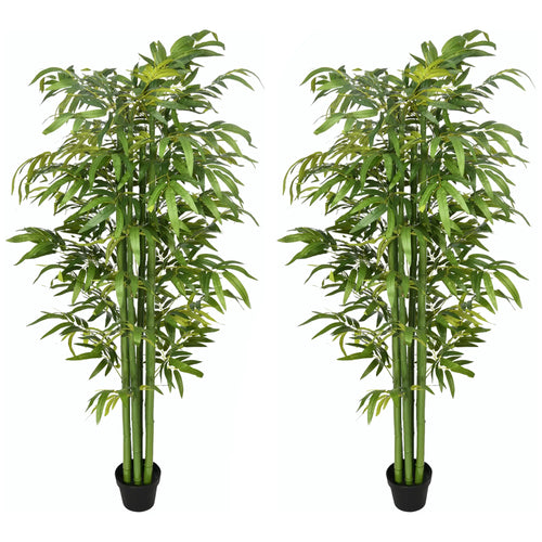 Set of 2 6 FT Artificial Bamboo Trees in Pot, Home Office Decor, Green