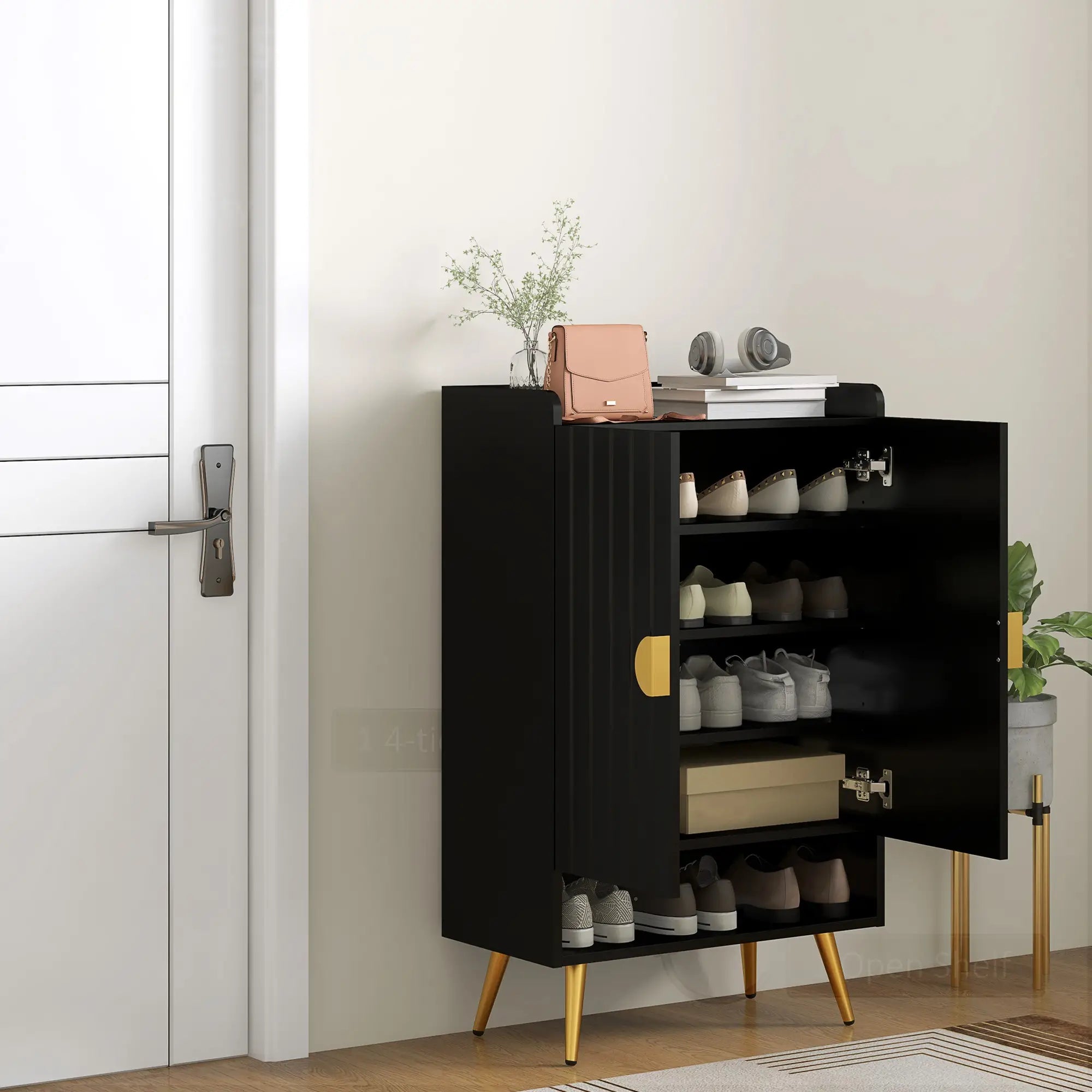Narrow Shoe Storage Cabinet, Adjustable Shelves for 15 Pairs, Black Shoe Storage Cabinets & Racks at Gallery Canada
