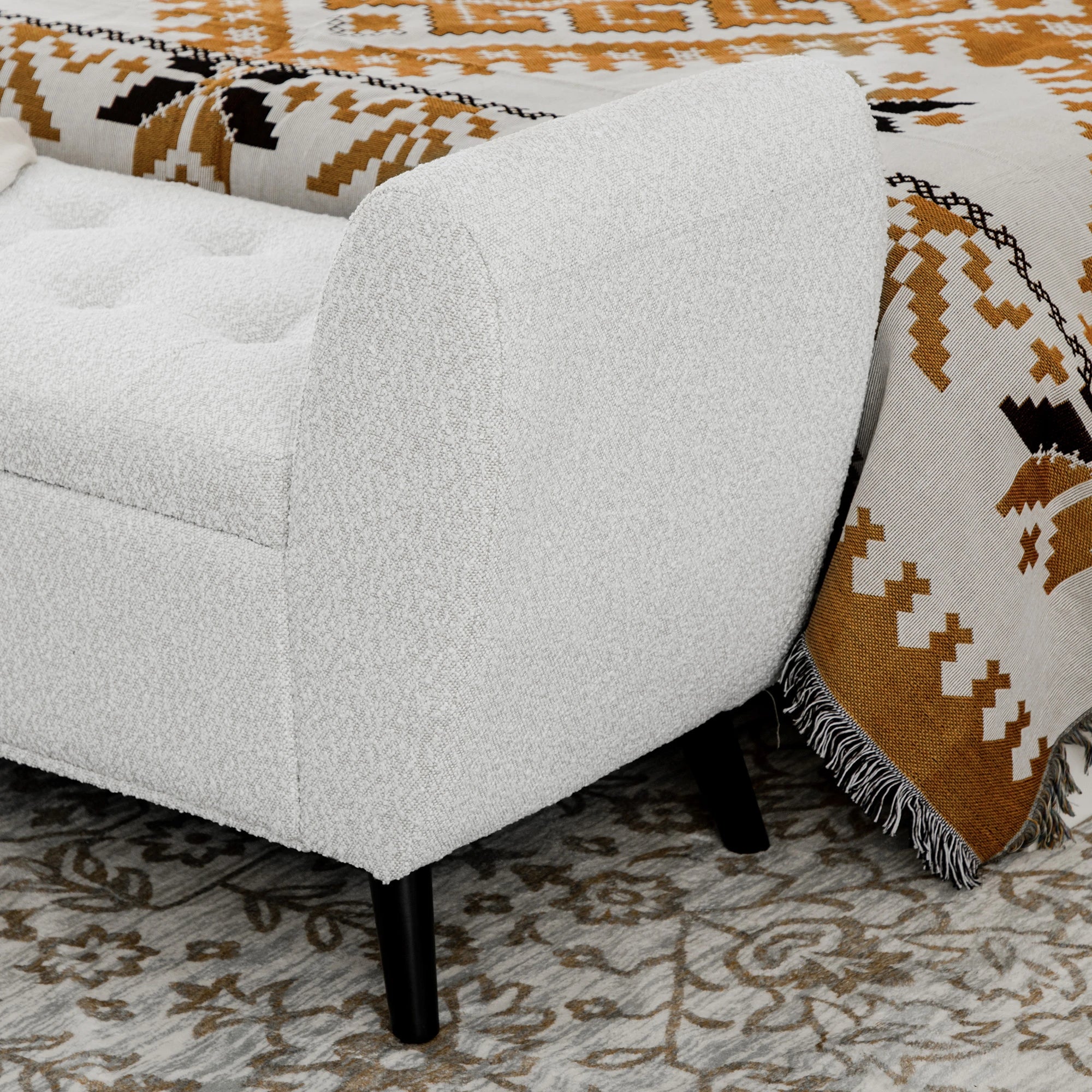 Upholstered Storage Bench with Arms, Modern Ottoman, Cream White Storage Ottomans & Benches at Gallery Canada