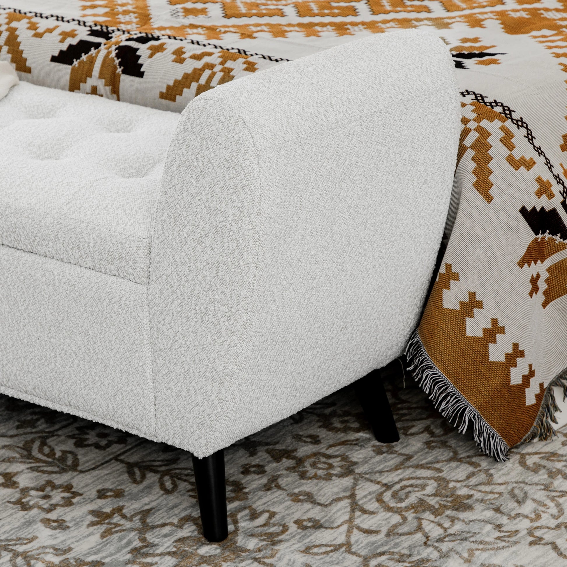 Upholstered Storage Bench with Arms, Modern Ottoman, Cream White Storage Ottomans & Benches at Gallery Canada